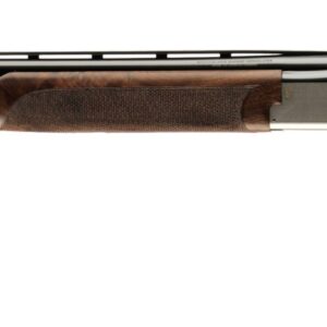 Double-barrel shotgun with wooden stock, side view