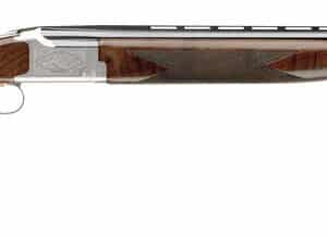 Over-under shotgun with wood stock and metal barrels.