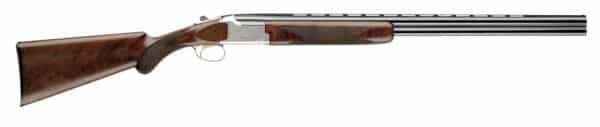 Over-under shotgun with wood stock and metal barrels.