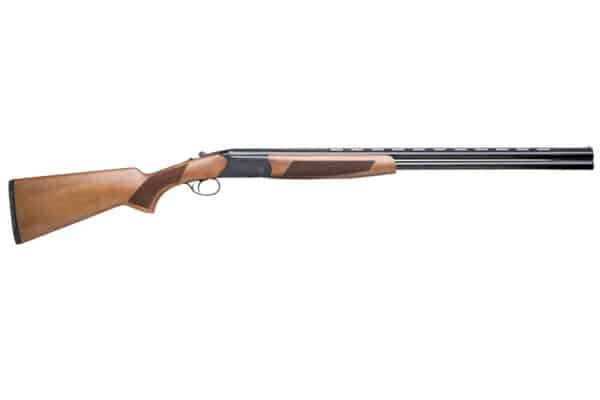 Double barrel shotgun on white background.