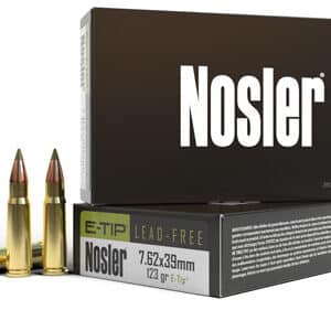 Nosler lead-free ammunition box and bullets