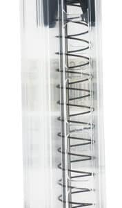 Transparent gun magazine with visible spring mechanism.