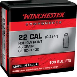 Winchester 22 Cal bullets box, 100 count.