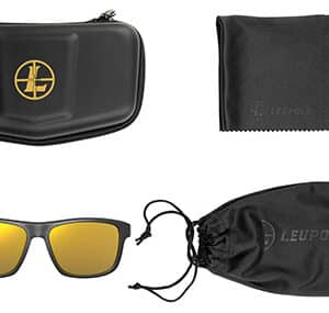 Sunglasses with case, cloth, and pouch set.