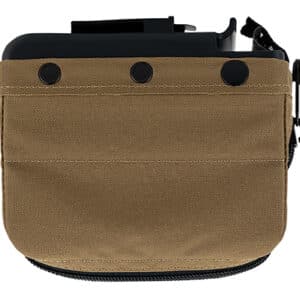 Brown tactical pouch with button closures.