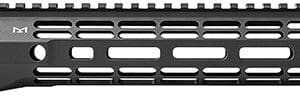 Black rifle handguard with slots and rails.