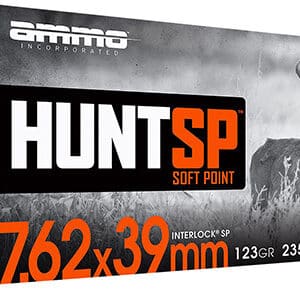 Ammo box labeled 7.62x39mm Hunt SP, deer graphic.
