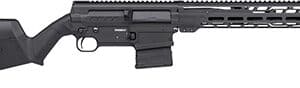 Black tactical rifle with scope rail