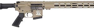 Tan and black rifle with patterned guard