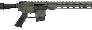 Olive green assault rifle with black stock