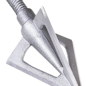 Metal broadhead arrowhead with three blades.