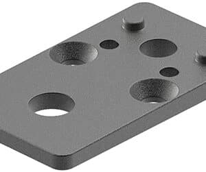 Rectangular metal mounting plate with holes.
