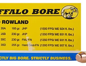 Buffalo Bore 460 Rowland ammunition packaging and bullet.
