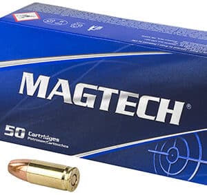 Magtech 9mm Luger ammunition box and cartridges.