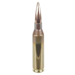 Single rifle bullet on white background