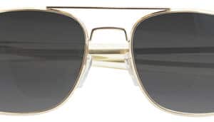 Gold-framed black aviator sunglasses