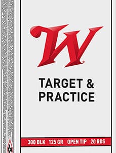 Winchester target practice ammo box, .300 BLK, USA made.