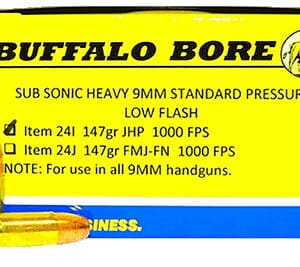 Buffalo Bore 9mm subsonic ammunition packaging.