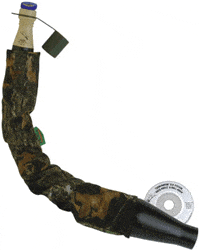Camo turkey call with flexible design and sound disk.