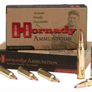 Hornady ammunition boxes and bullets displayed together.