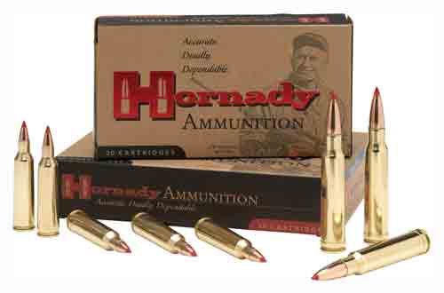 ahdy81004.jpg Hornady ammunition boxes and bullets displayed together.