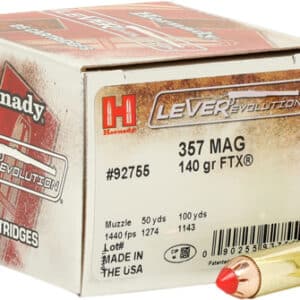 Hornady .357 MAG ammunition box and bullet