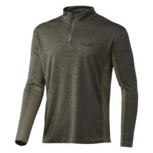 Green long-sleeve pullover with half-zip closure.