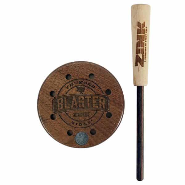 Zink turkey call with striker, wooden design.