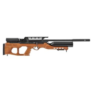 Wooden air rifle with scope attachment.