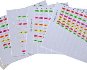 Color-coded sticker sheets for organizing files.