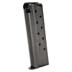 Black metal gun magazine with holes