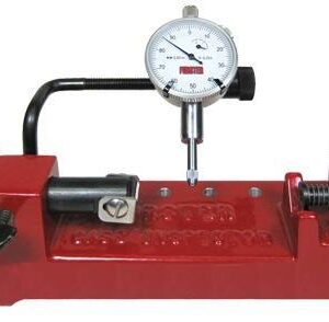 Precision dial gauge on red mounting base