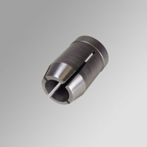 Metal drill chuck collet tool on gray background.