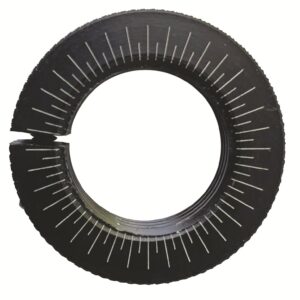 Circular black object with radial lines