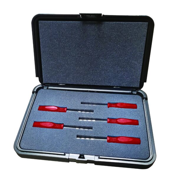 Red handle screwdriver set in foam-lined case.