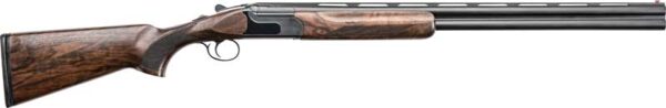 Side view of a double-barrel shotgun.