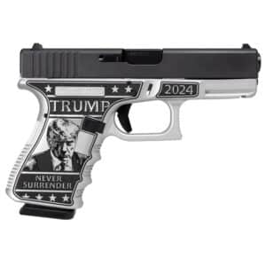 Decorative gun with political engraving, 2024 theme.