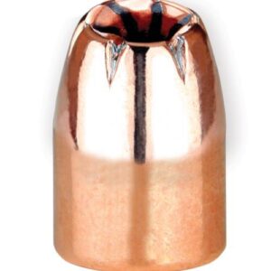 Copper hollow point bullet isolated on white background.