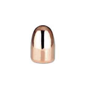 Copper bullet shaped object on white background.
