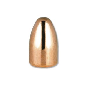 Copper bullet on white background.