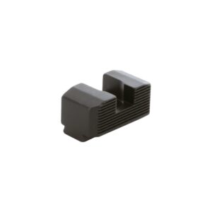 Black serrated rear sight for firearms.