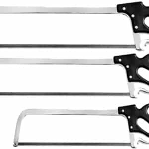 Three metal hacksaws with black handles