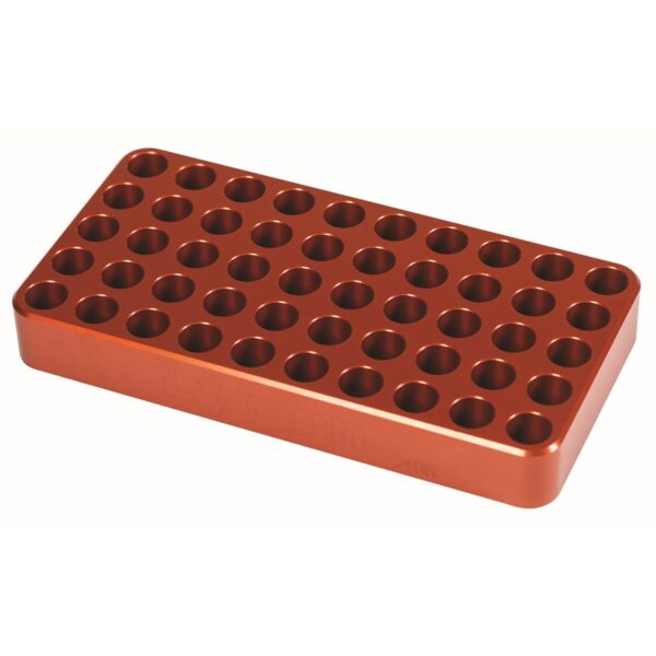Orange metal bullet storage tray with multiple slots.