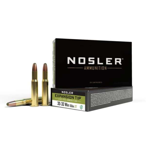 Nosler ammunition box with bullets displayed