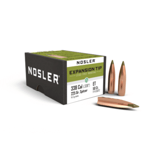 Nosler .338 caliber expansion tip ammunition box