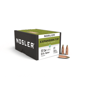 Nosler 22 Cal expansion tip bullets and box