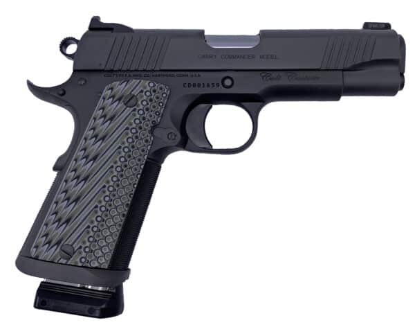Black semi-automatic handgun with textured grip