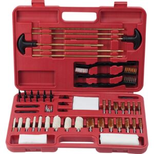 Red gun cleaning kit with various tools and brushes.