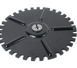 Black metal circular saw blade with teeth