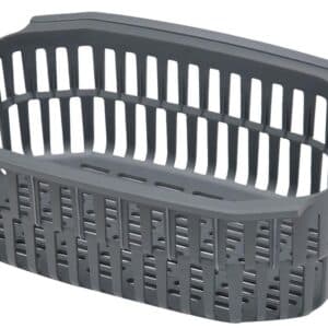 Gray plastic basket with metal handles